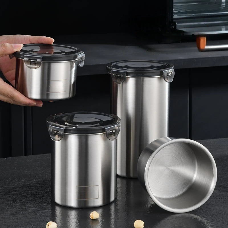 Vacuum Sealed Jug Coffee Beans Stainless Steel Airtight Container Kitchen Food Grains Candy Preserves Freshness Storage Jar Oasis Select