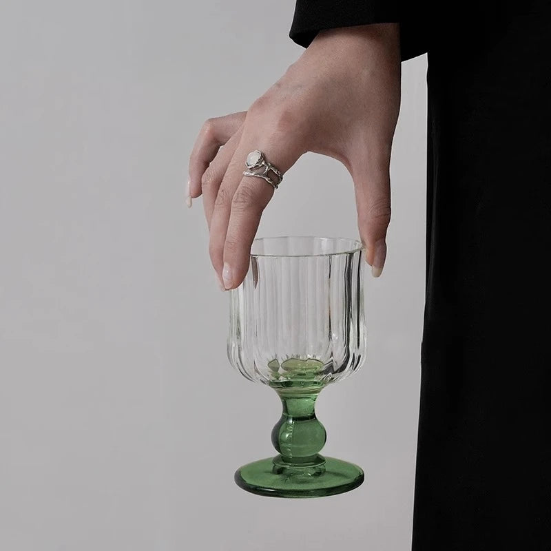 Irregular Wine Glass Vintage Low Leg Drink Coffee Cup Green Cocktail Fruit Glass for Home Ins Drink Mug Red Wine Ripple Cup Oasis Select