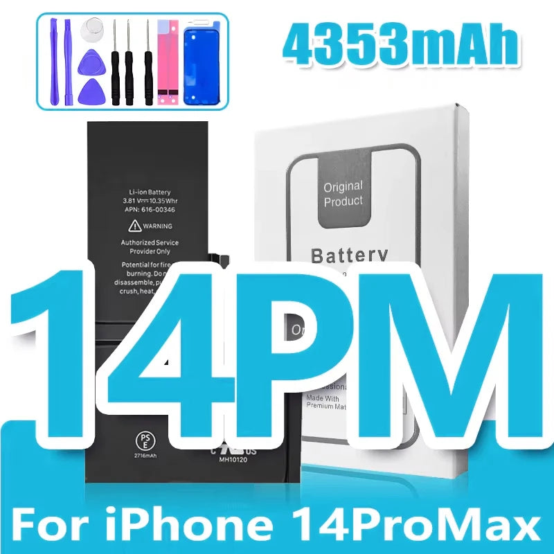 0 Cycle High Capacity Battery For iPhone 11 11Pro 12Pro 12 13 14 13Pro 14Pro Max Mini Phone Bateria + Free Tool Kit Oasis Select 14ProMax 4353mAh