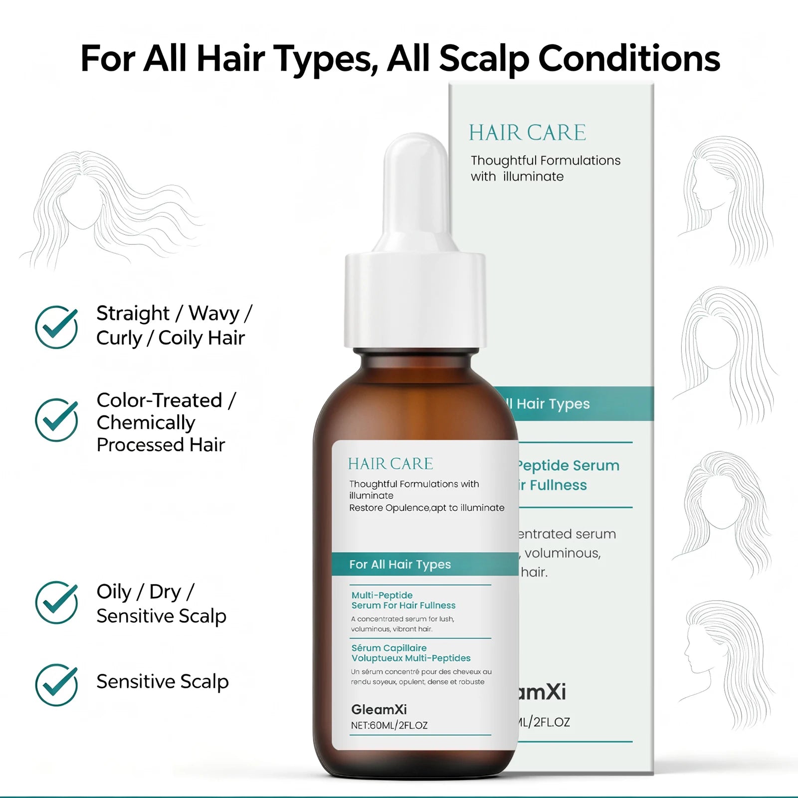 Gleamxi Multi Peptide Hair Serum – Anti-Frizz & Thickening