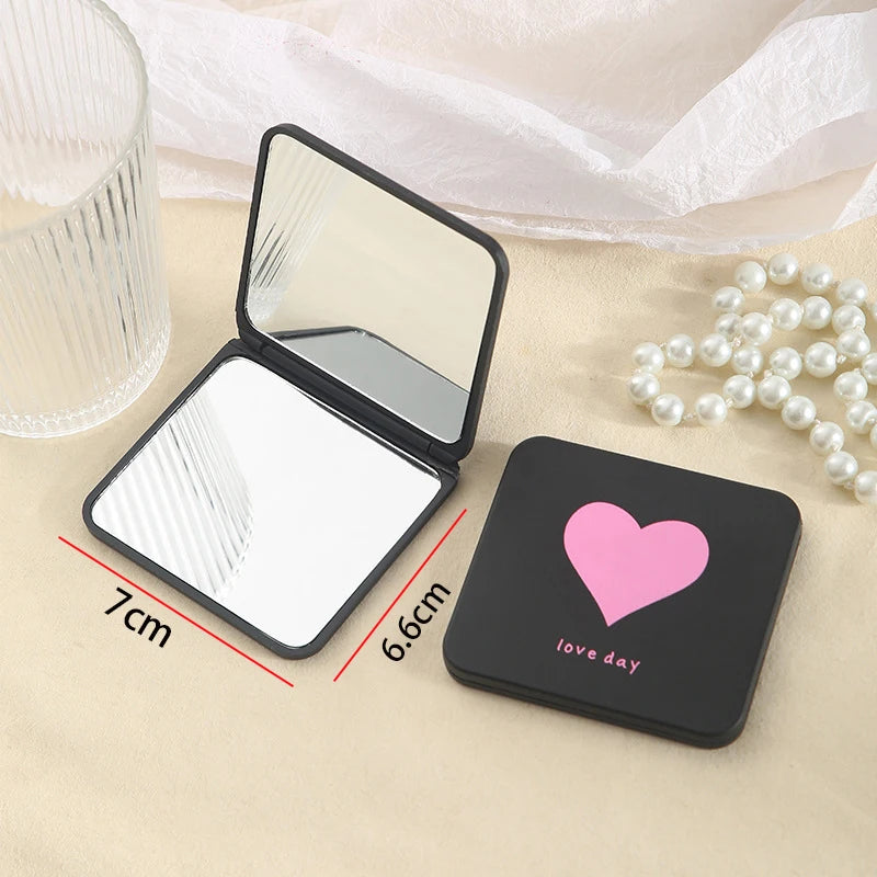 Portable Handheld Mini Makeup Mirror, Dormitory Tabletop And Office Use, Adjustable And Portable Folding Mirror Oasis Select style B Heart