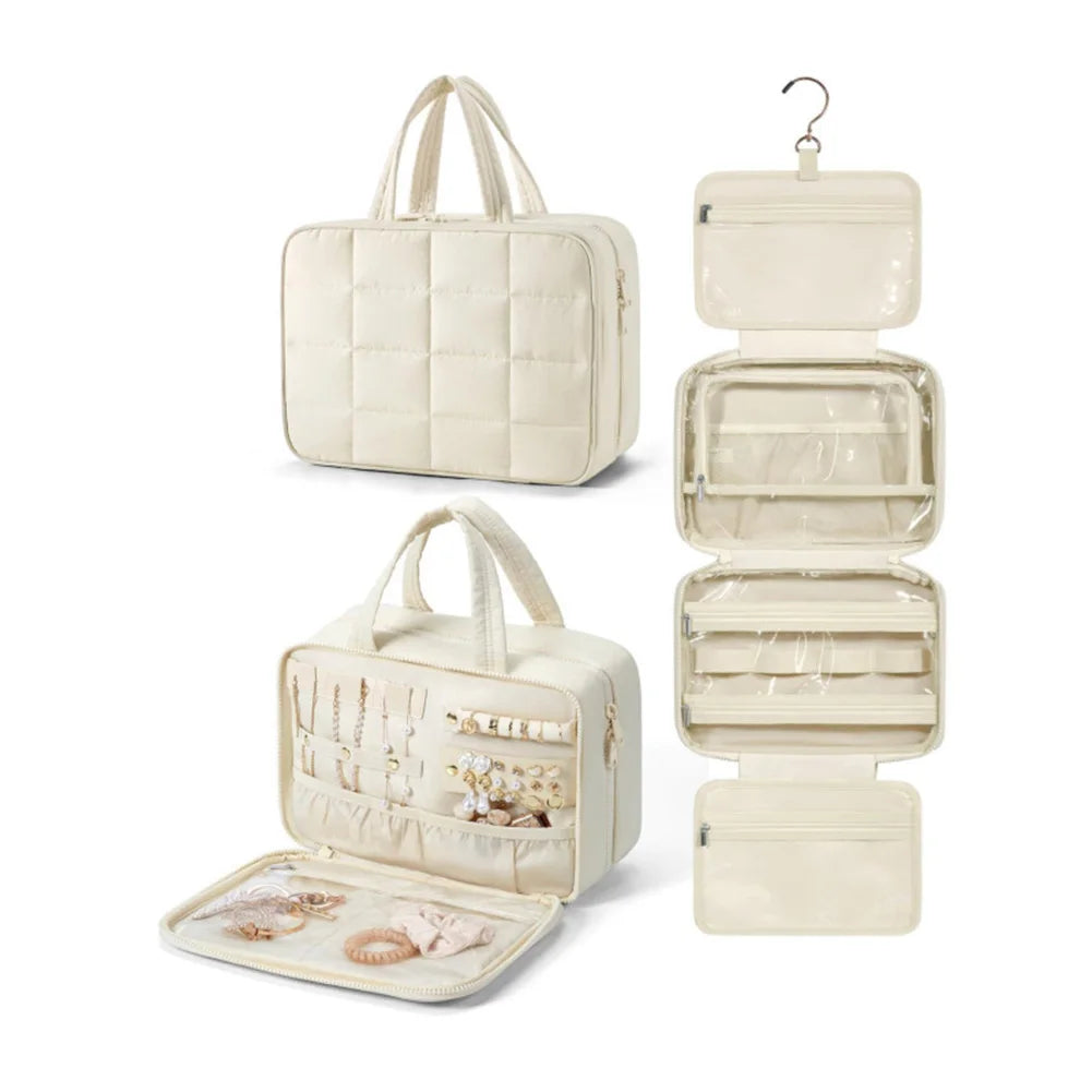 Travel Hanging Toiletry Bag with Jewelry Section Multiple Storage Compartments Space Saving Design Easy to Hang Oasis Select Beige China Mainland