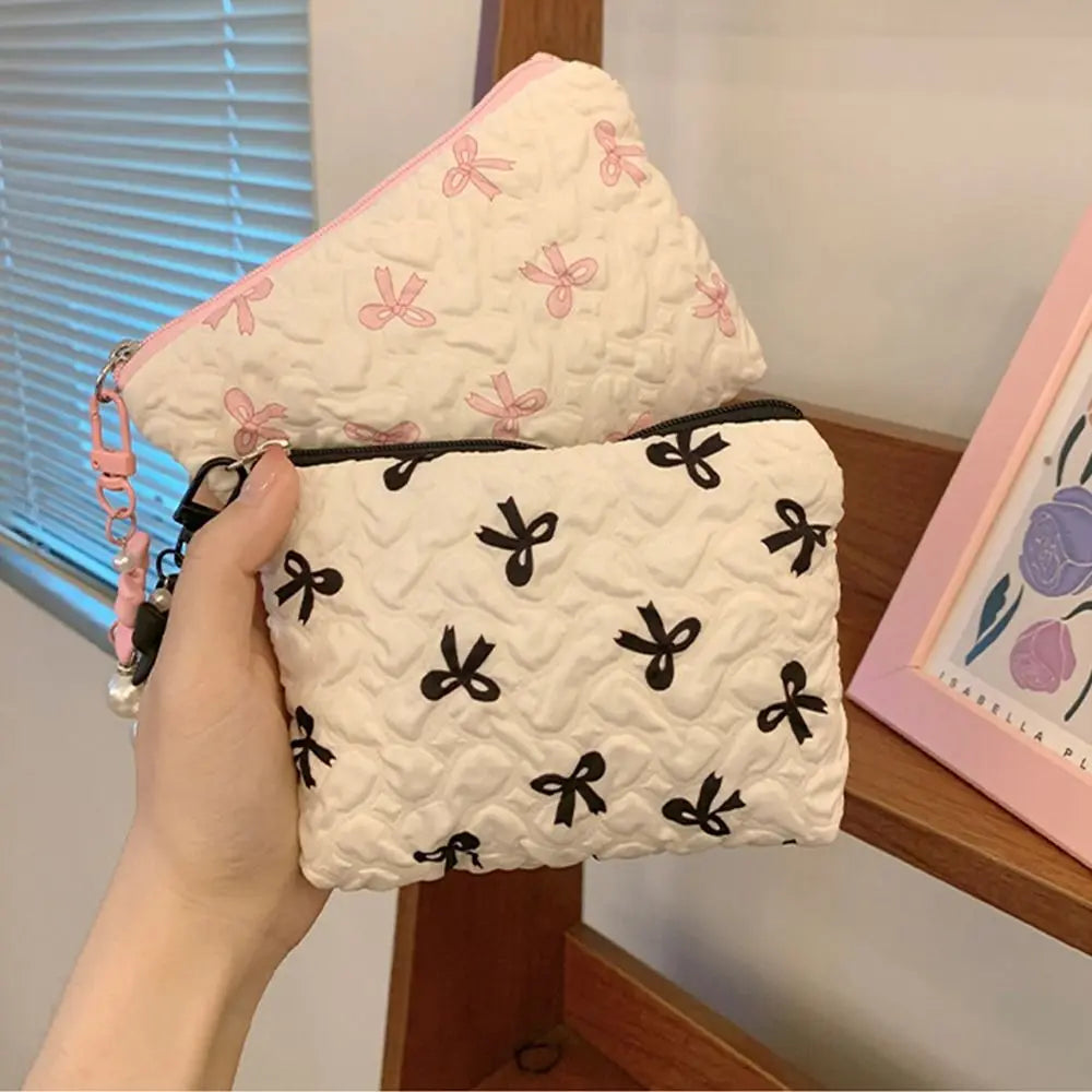 Fresh Small Floral Quilted Cotton Makeup Bag Little Bow Large-Capacity Girls' Make Up Organizer Travel Cosmetic Bag for Women Oasis Select