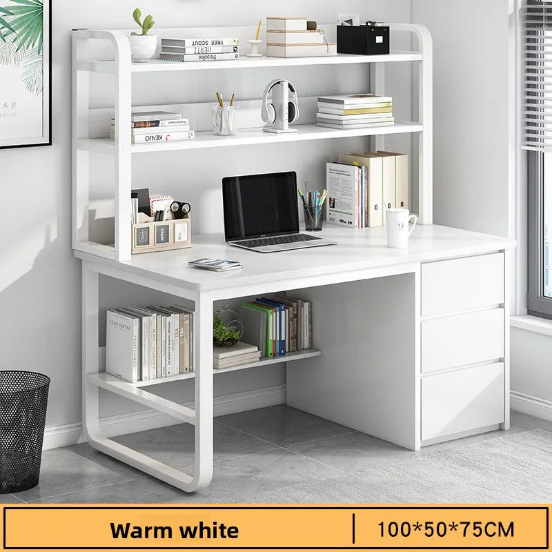 Desk Desktop Computer Desk Simple Home Desk Student Bedroom Bookshelf Integrated Writing Desk Oasis Select White-100-50-B