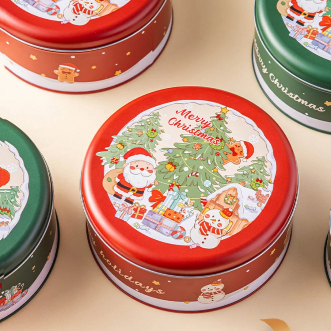 Round Christmas Tinplate Candy & Cookie Gift Tin Box | Santa