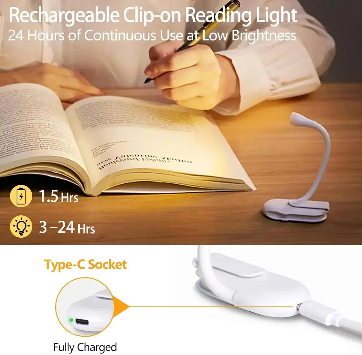USB Rechargeable Mini Reading Book Lamp LED Dimmable Bedroom Eye Protection 360° Flip Book Lamp Portable Stand Clip Night Light Oasis Select