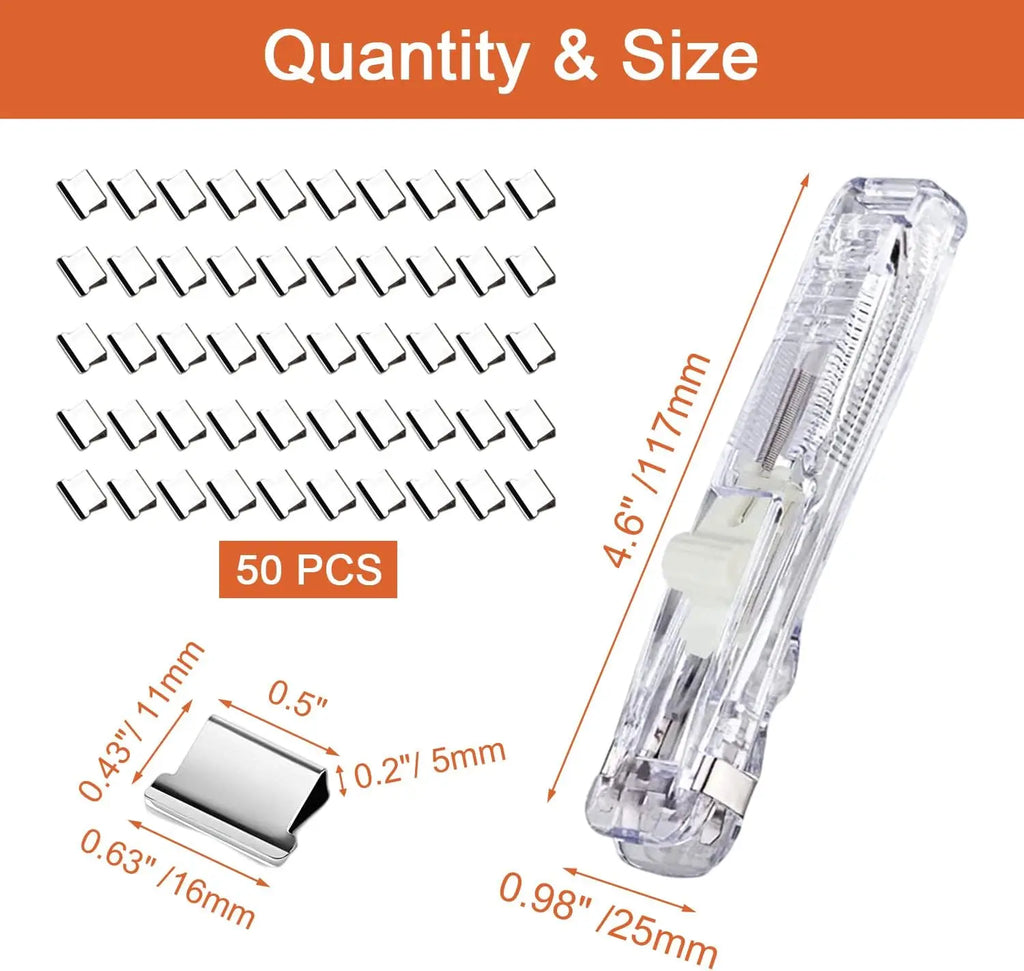 Push Stapler, Binder Clips Paper Clamps Desktop Stapler with 50pcs Stainless Steel Refill Clips for Office School Supplies Oasis Select WHITE