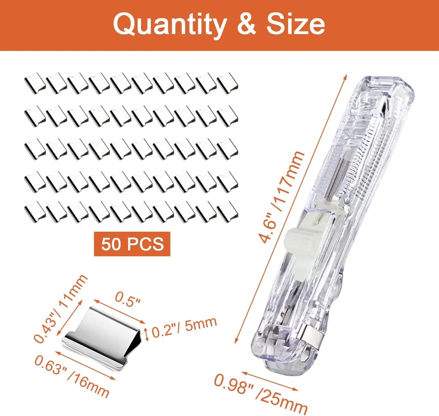 Push Stapler, Binder Clips Paper Clamps Desktop Stapler with 50pcs Stainless Steel Refill Clips for Office School Supplies Oasis Select WHITE
