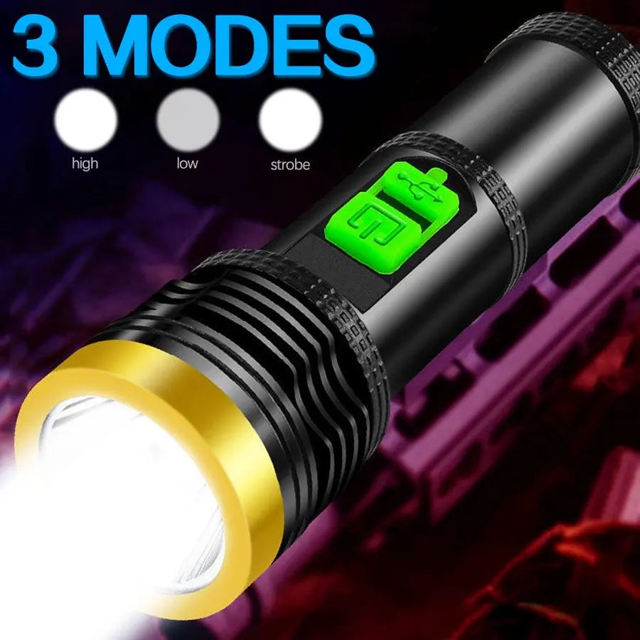 Super Bright LED Flashlight USB Rechargeable 3 Lighting Modes Portable Torch Pocket-Sized for Outdoor Camping Emergency Hiking Oasis Select
