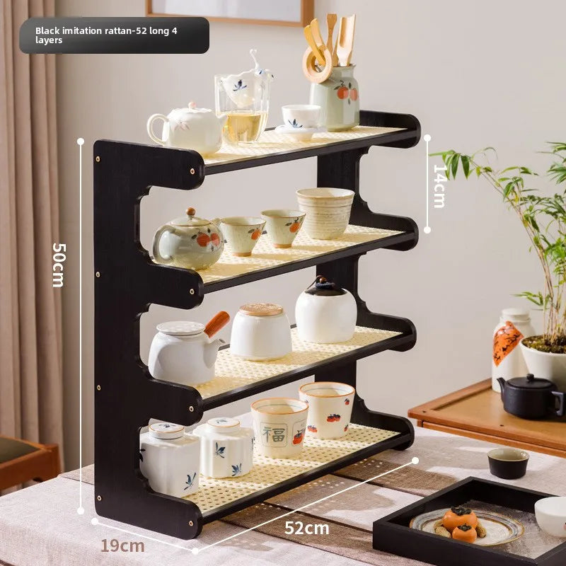 Desktop Bogu rack, teapot rack, small Duobao Pavilion tea room ornament, desktop storage rack, teacup tea set rack. Oasis Select Black 4-52