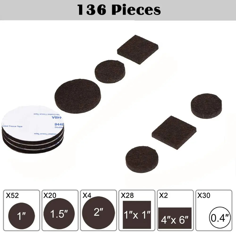 136/300 Pcs Self Adhesive Furniture Pads Anti Scratch Various Sizes Felt Furniture Noise Reduction Floor Protectors Tile Floor Oasis Select