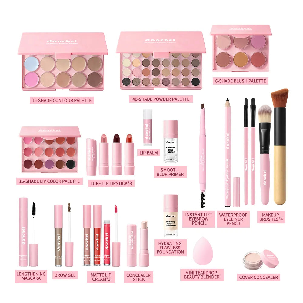 All In One Makeup Set for Full Face Base Concealer Contour Highlight Blush Palette Eyebrow Pencil Eye Shadow Lip Makeup Kit Oasis Select