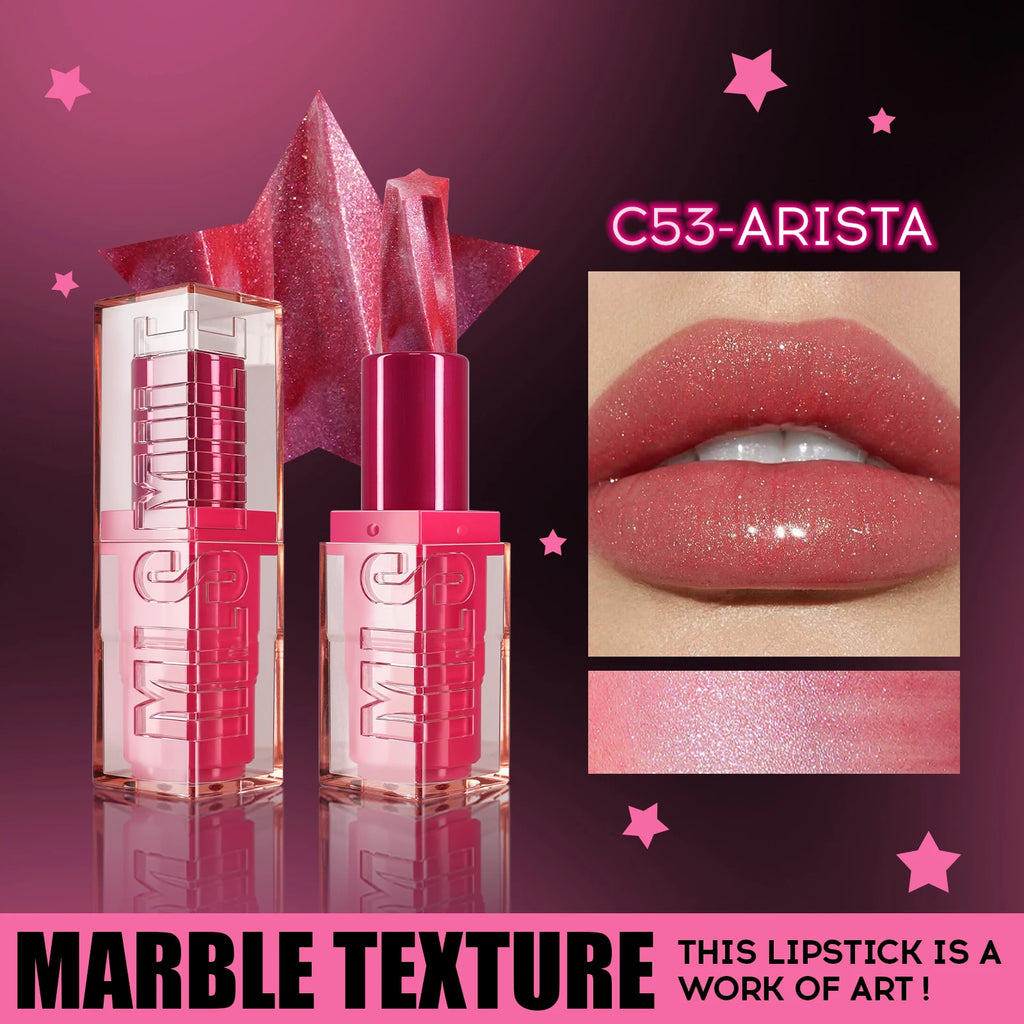 MLSMILE Spiral Star Glitter Marble Lipstick – Matte & Pearlescent