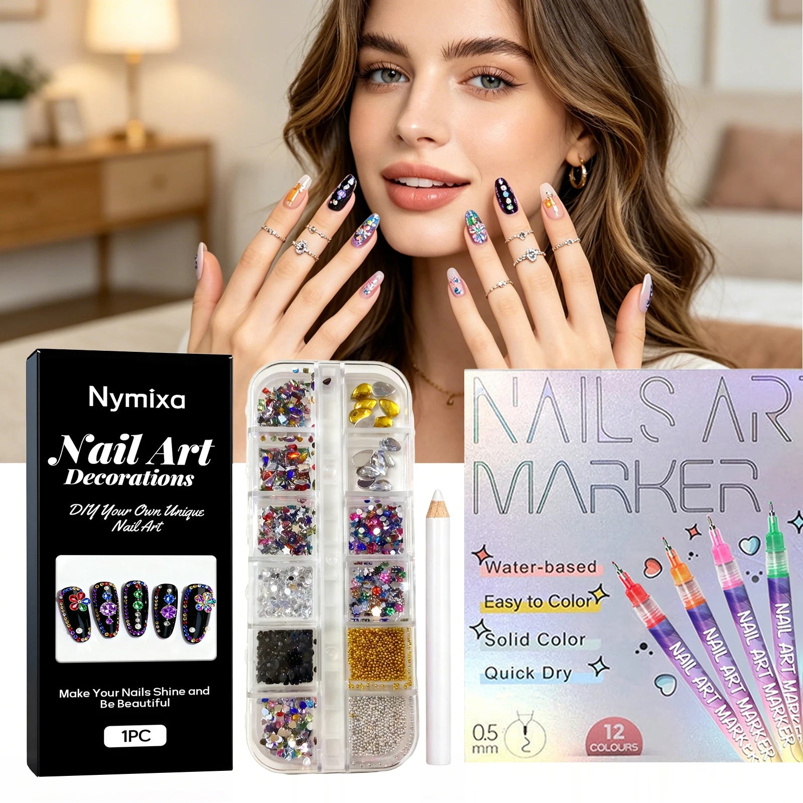 Glitter Art Rhinestone Colorful Popular DIY Nail Decorations Home DIY Nail Art Create Nails Jewelry Diamond Rhinestones 12 Grids Oasis Select