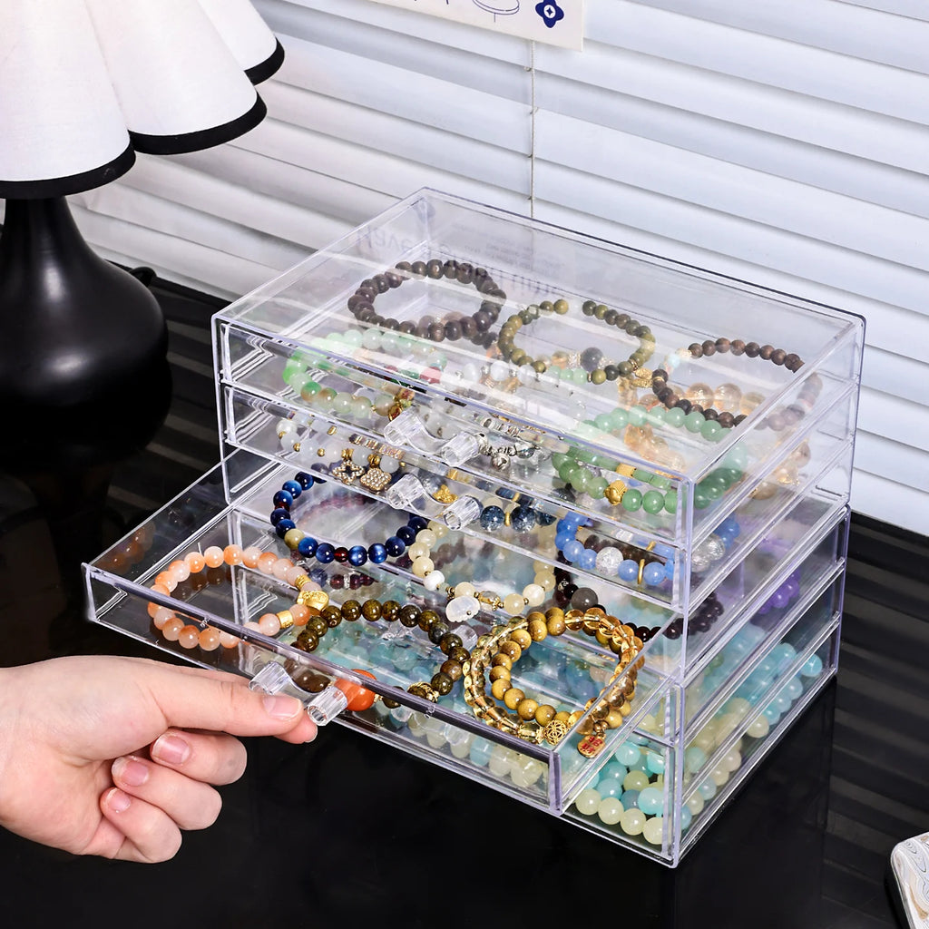 1pc desktop transparent stackable acrylic bead storage box drawer style bead bracelet hair accessory storage organizer Oasis Select