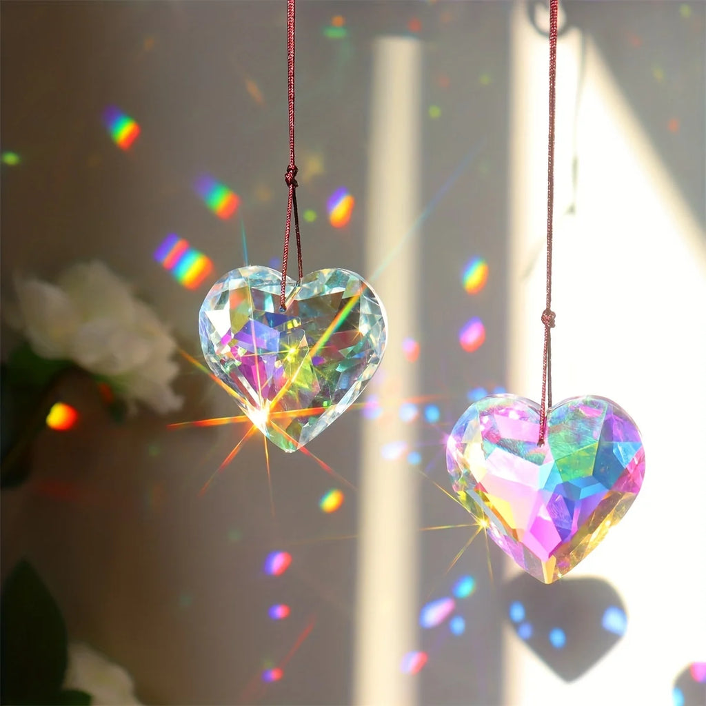 Crystal Peach Prism Suncatcher Prism Heart Shaped Hanging Pendant Decorative Rainbow Maker Window Home Office Garden Decoration Oasis Select