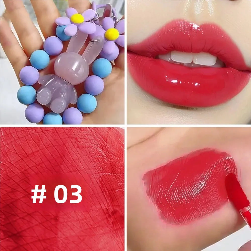 Moisturizing Lip Gloss Cute Rabbit Hand Bracelet Keychain Waterproof Long Lasting Mirror Glaze Non Stick Oasis Select