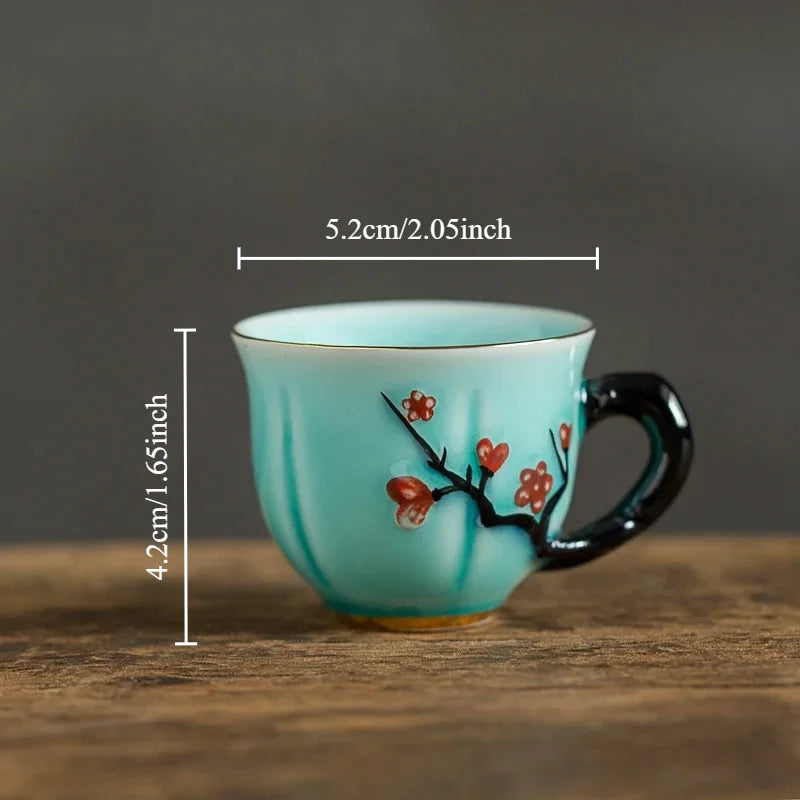 Chinese Handmade Plum Pattern Ceramic Tea Cup Small Coffee Cups with Handle China Porcelain Mugs Tea Set Oasis Select 50ml-A <200ml