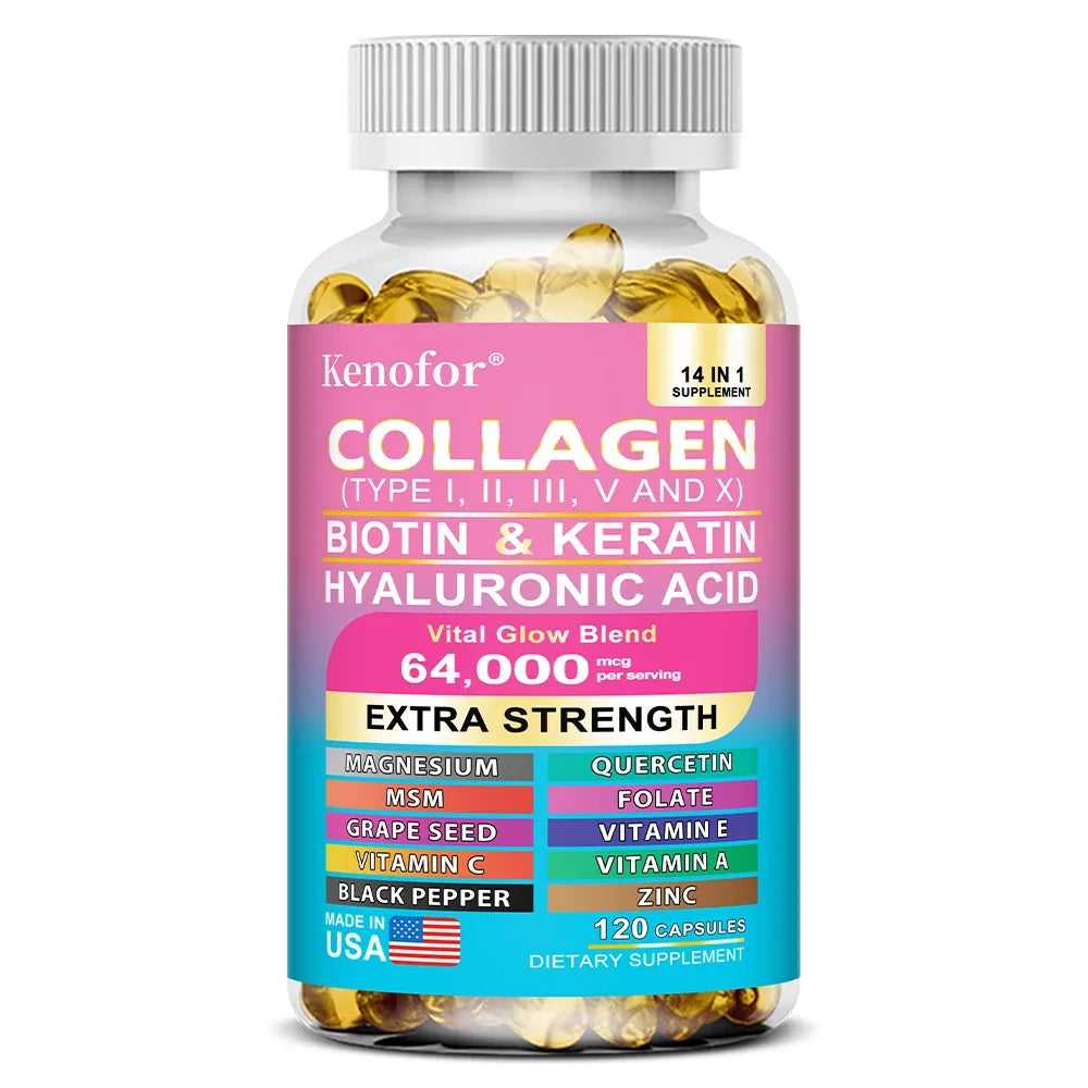 Complex Collagen Capsules, Brighten Skin Tone, Helps Joint, Cartilage & Cardiovascular, Hair, Nails, Digestive Health Supplement Oasis Select 120count-1 bottle