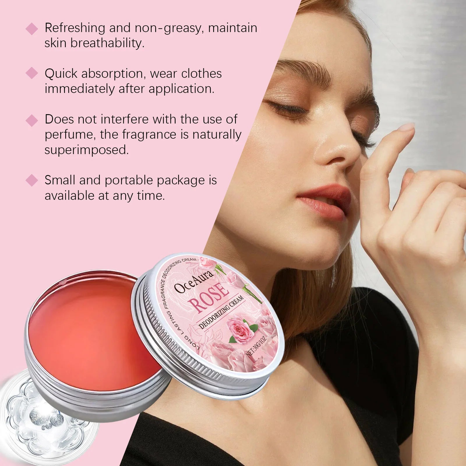Rose Deodorant Body Cream Eliminate Odor Reduce Sweating Neutralize Armpit Smell Lasting Aroma Charming Refresh Fragrance Cream Oasis Select