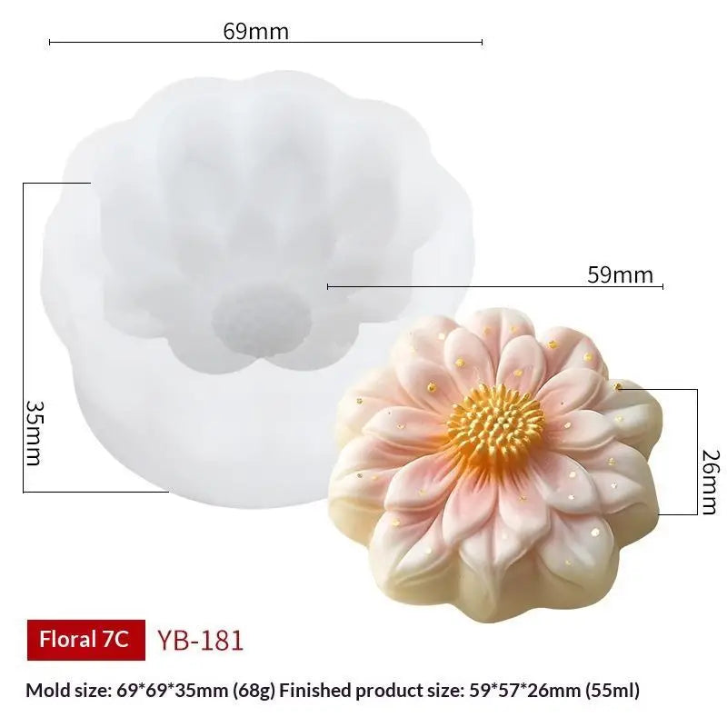 Non-Stick Flower Rice Cake Silicone Mold Flower Shape Mold For Mooncake Mung Bean Cake Dessert DIY Baking Tool Oasis Select L