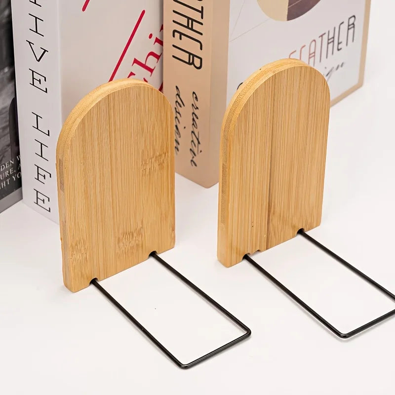 Wooden Bookends For Bookshelf Bamboo Book Ends Heavy Duty Non Slip Holder Desk Organizer Office Desktop Storage Oasis Select