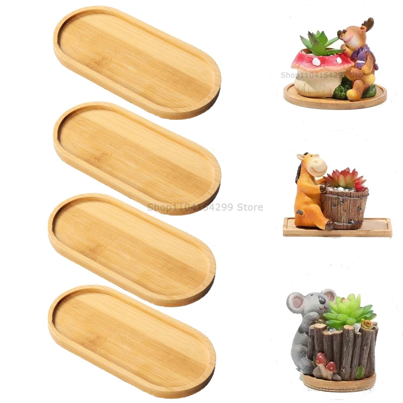 Flower Pot Trays Dish for Plant Vase Bamboo Tray Wooden Bottle Tray Bathroom Shampoo Shower Gel Organizer Jewelry Storage Tray Oasis Select Oval-4pcs