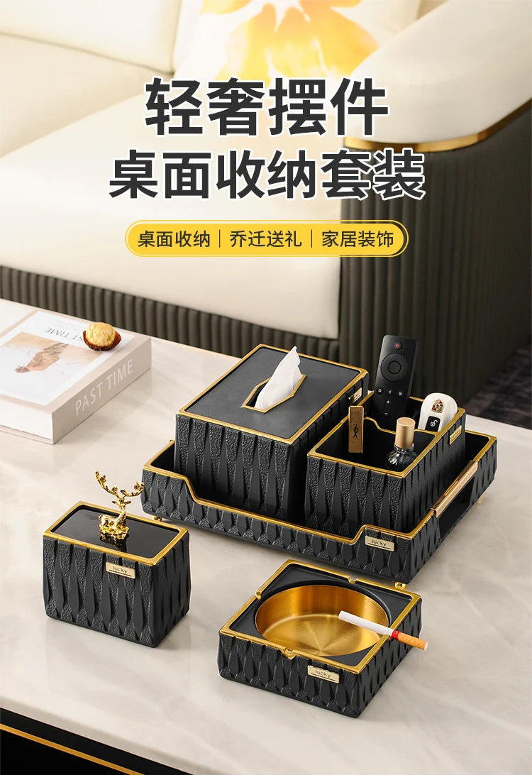 Household simple living room light luxury creative office fly ash ashtray tissue box desktop decoration storage accessories Oasis Select