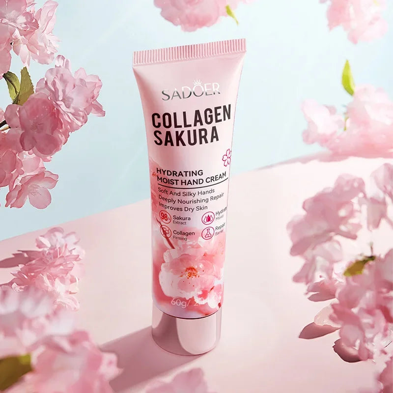 SADOER Sakura Collagen Hand Cream Moisturizing & Nourishing, Brightening Care, Anti-Wrinkle Anti-Crack Cream for Hands 60G Oasis Select