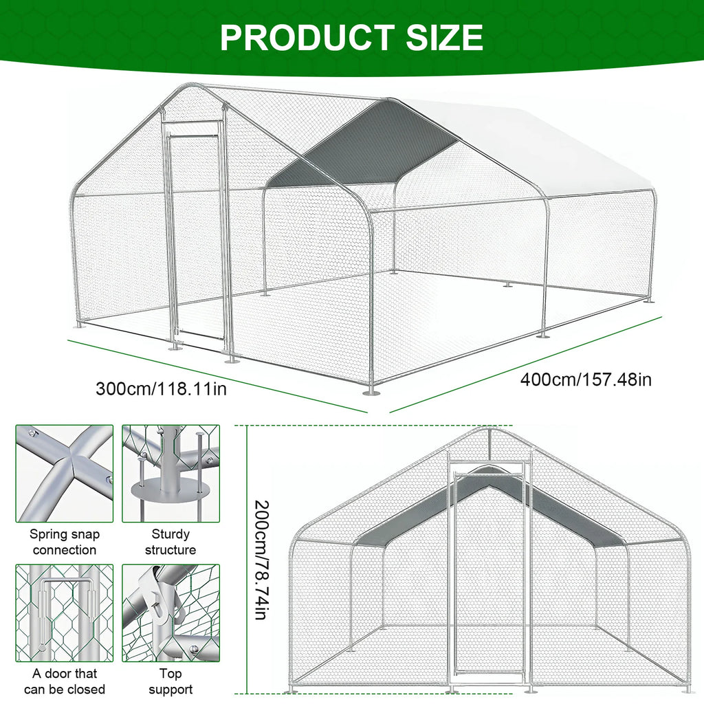 Walk-In Chicken Coop Enclosure 9.84x13.12x6.56FT with Cover Outdoor Chicken Coop Oasis Select
