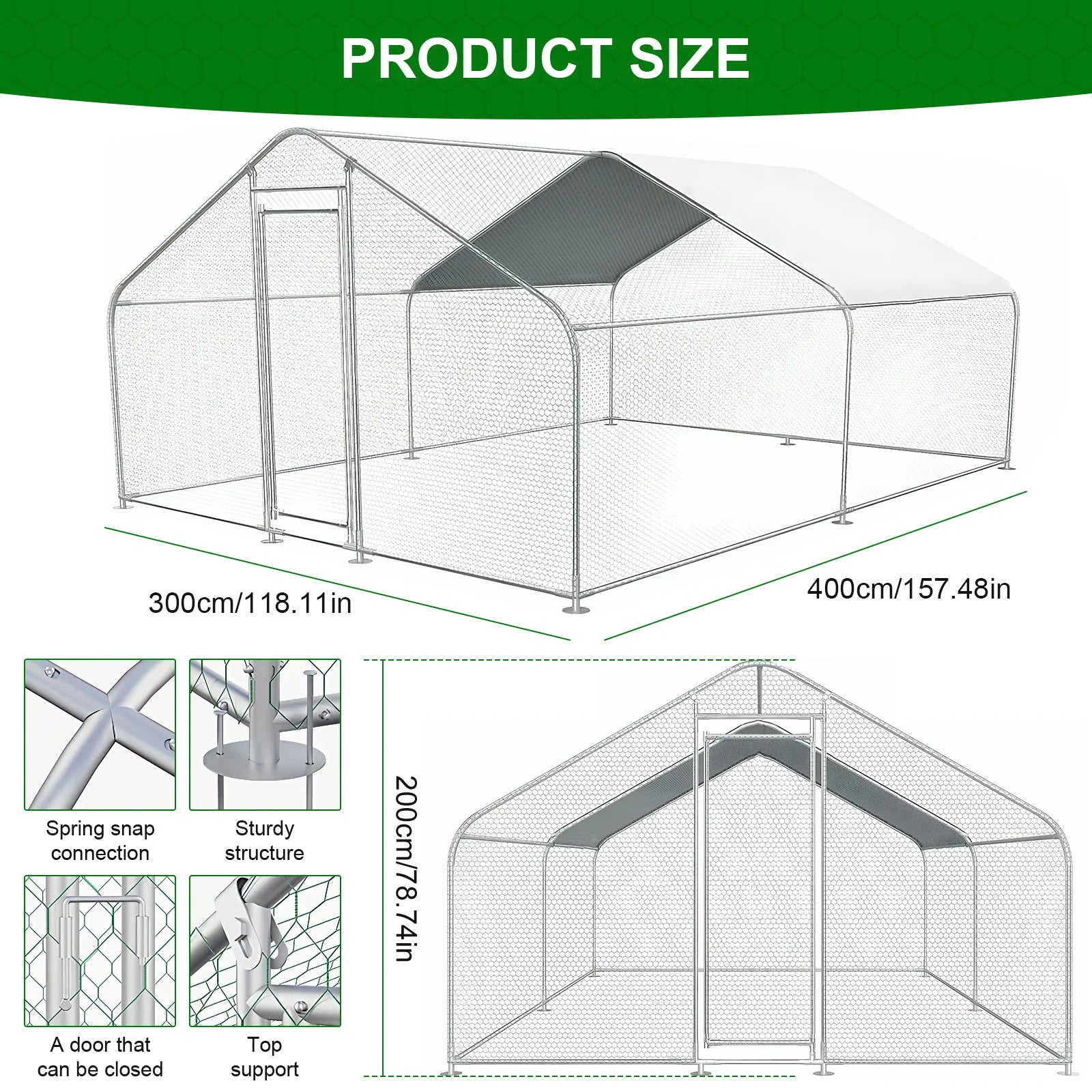 Walk-In Chicken Coop Enclosure 9.84x13.12x6.56FT with Cover Outdoor Chicken Coop Oasis Select