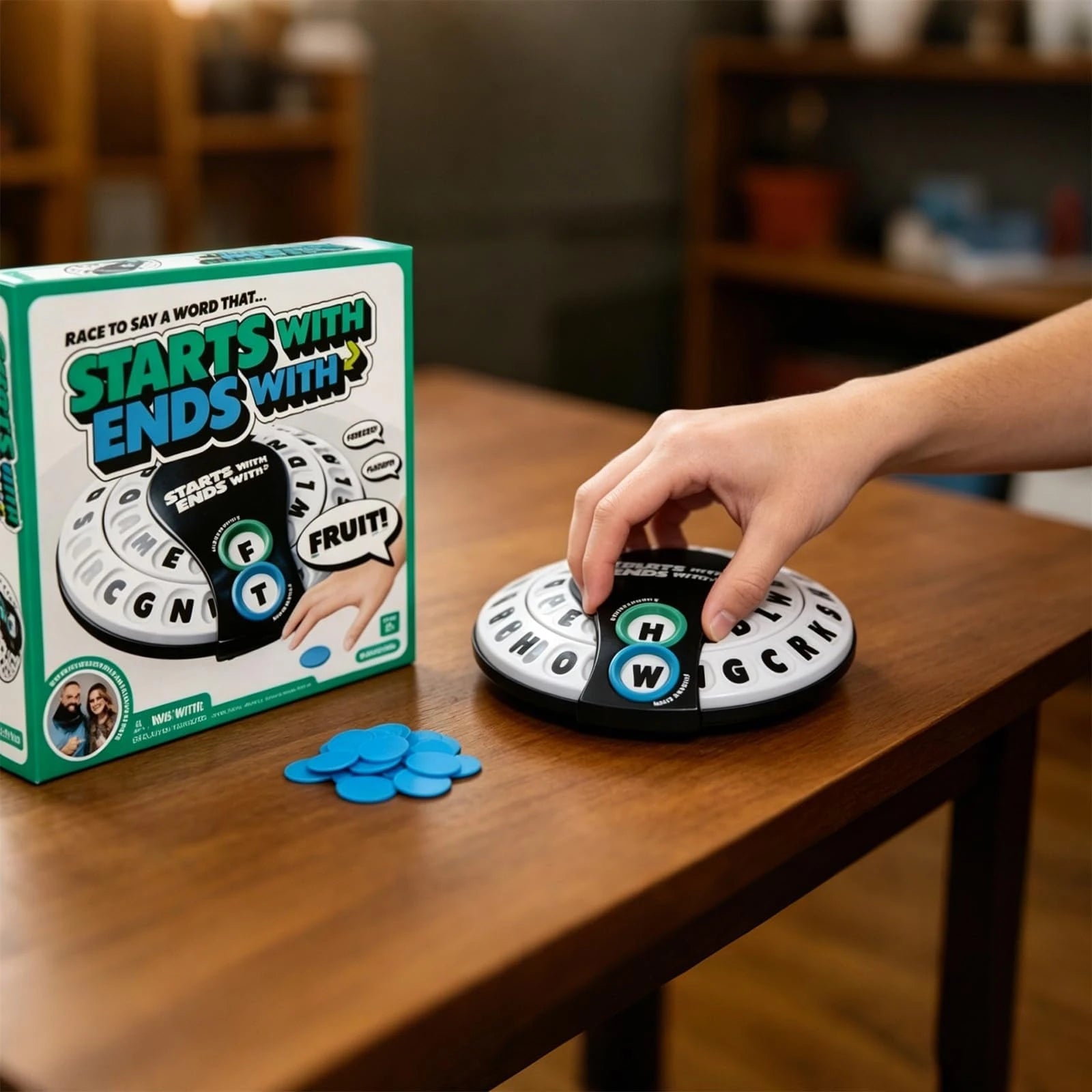 Spin & Shout Word Game, Fast-Paced Family Word Game with Letter Wheels , 20 Tokens, Letter Wheels & Spinner Device Oasis Select
