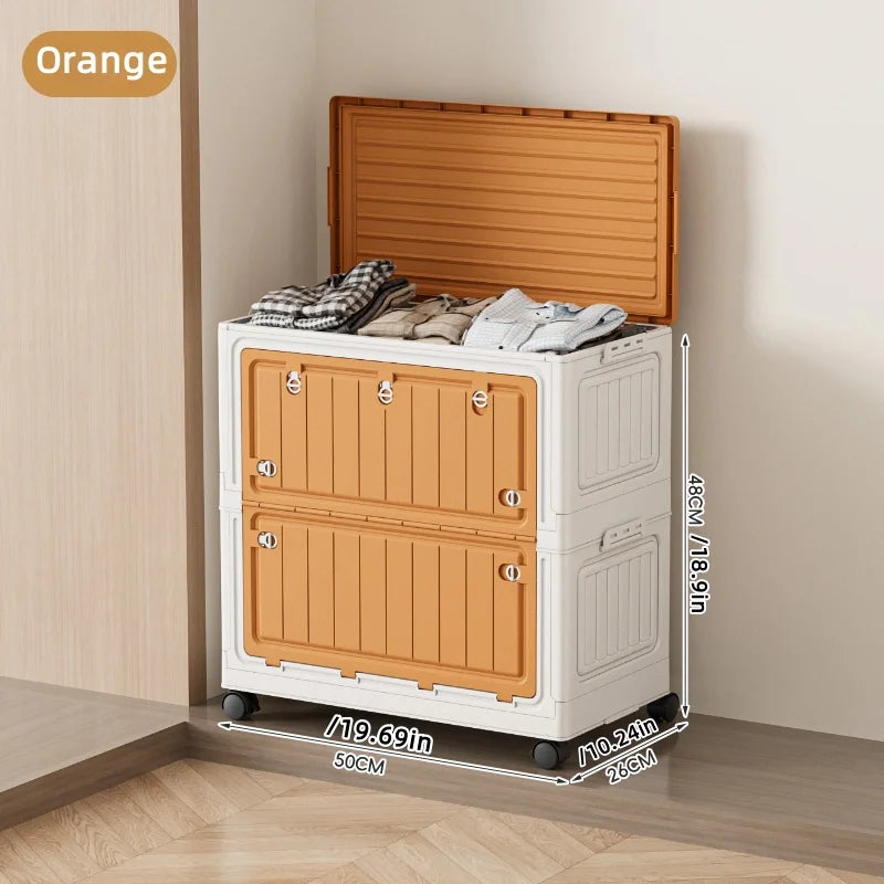 COIZYZZL Large Capacity Foldable Storage Bin, Transparent Mobile Organizer with Wheels, Space-Saving Design for Clothes & Toys Oasis Select 50cm Orange