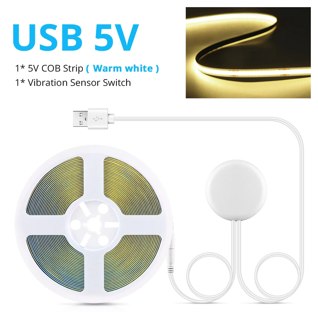 Interesting USB Lamp Two Times-Tap Activated Vibration Induction Swtich,COB Ribbon Flexible installation for Desk/Cabinet/Mirror Oasis Select Warm White 5m