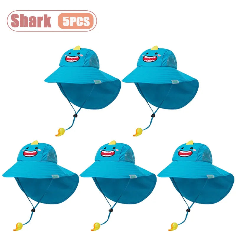 Spring Summer Kids UV Protection Sun Hat Baby Toddler Bucket Hat Wide Brim Breathable Outdoor Cap for Boys Girls Oasis Select Shark-5PCS