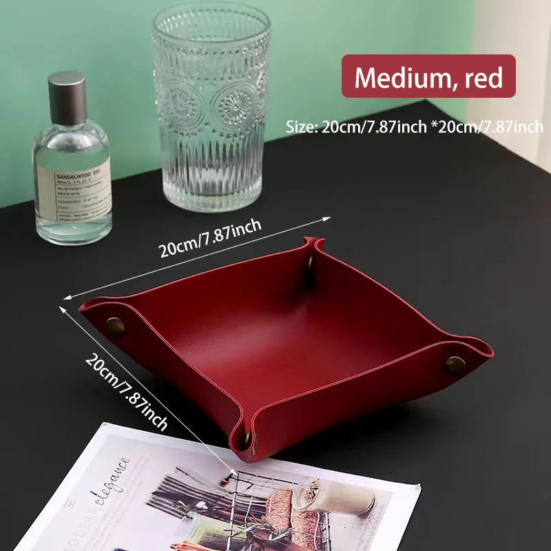 Living Room Entrance Key Storage Box Leather Desktop Cosmetics Storage Box Sundry European Tray Storage Box Oasis Select Red medium