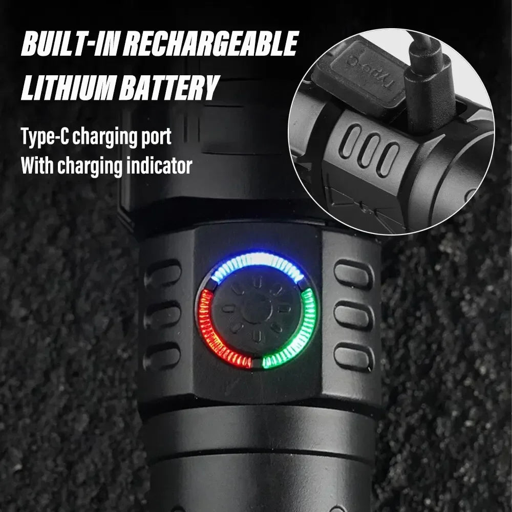 Super Bright LED Flashlight with P50 Beads Zoomable Rechargeable Torch 3 Lighting Modes Waterproof Outdoor Strong Lighting Lamp Oasis Select