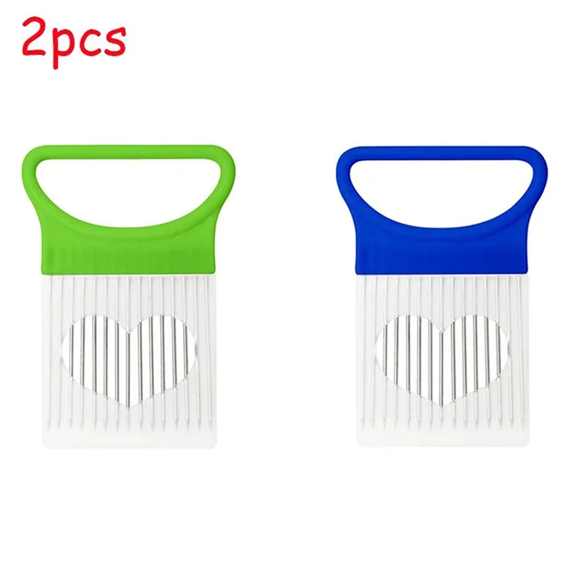1/2/3/4pcs Effortlessly Slice Onions with this 1pc Colorful Onion Slicer Kitchen stainless steel potato chip onion holder Oasis Select green-blue