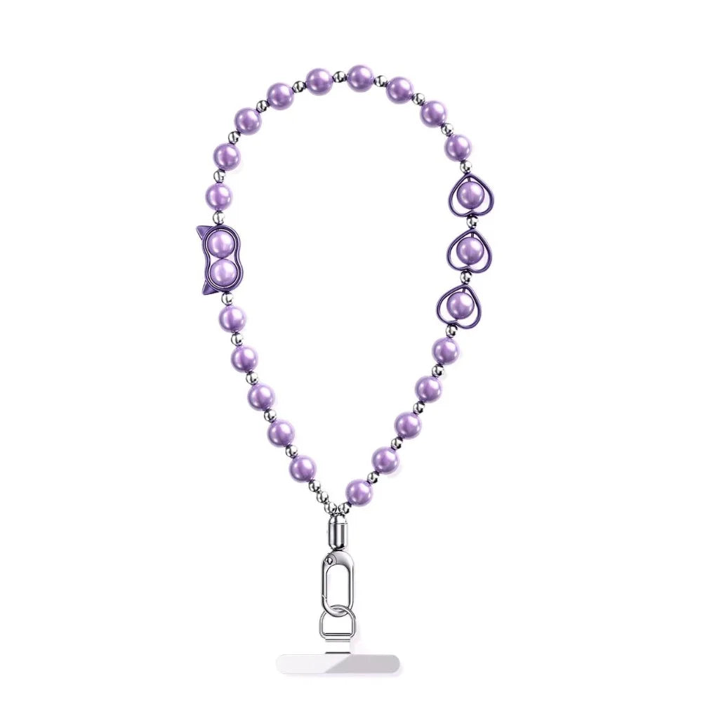 Mobile Phone Chain Hanging Rope Chain High-end Bead Wrist Style Pearl Chain Rope Short Style with Gasket Anti Loss Hanging Rope Oasis Select Purple