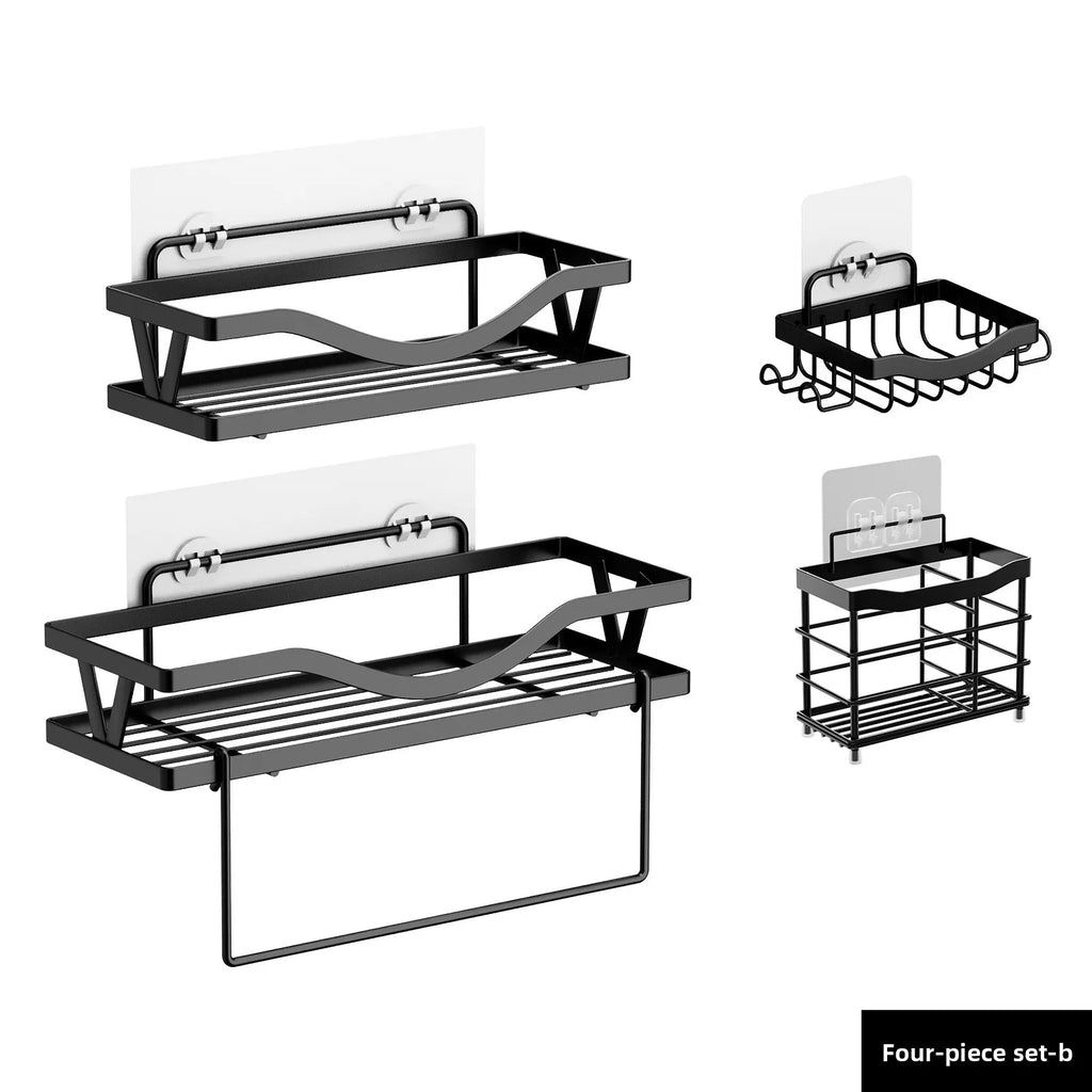 Bathroom Toilet Shelf No Punching Toilet Wall Storage Rack Shower Room Wall Shelf Oasis Select Four-piece set B