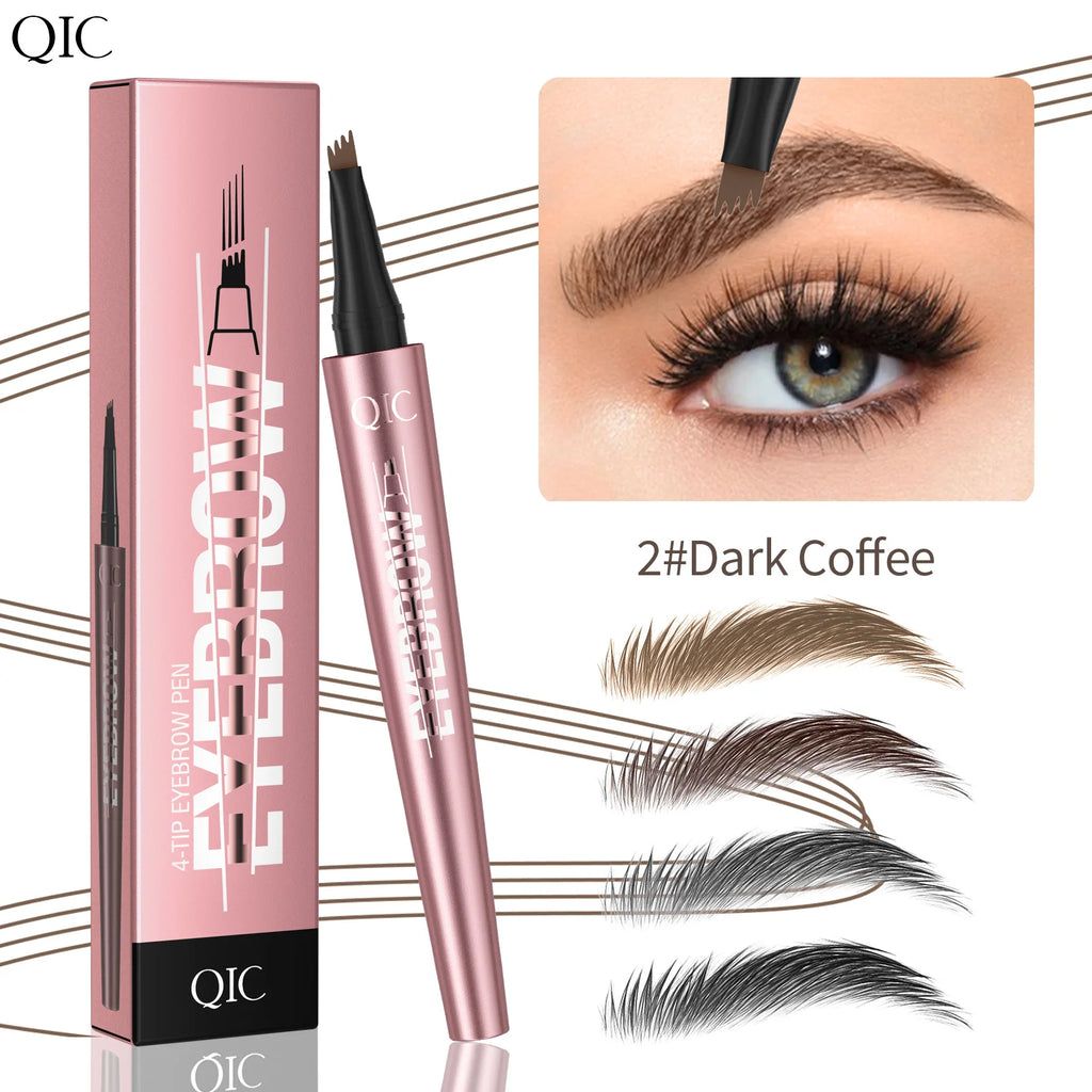 QIC 4-Tip Waterproof Eyebrow Pen – 6 Colors | Natural Look