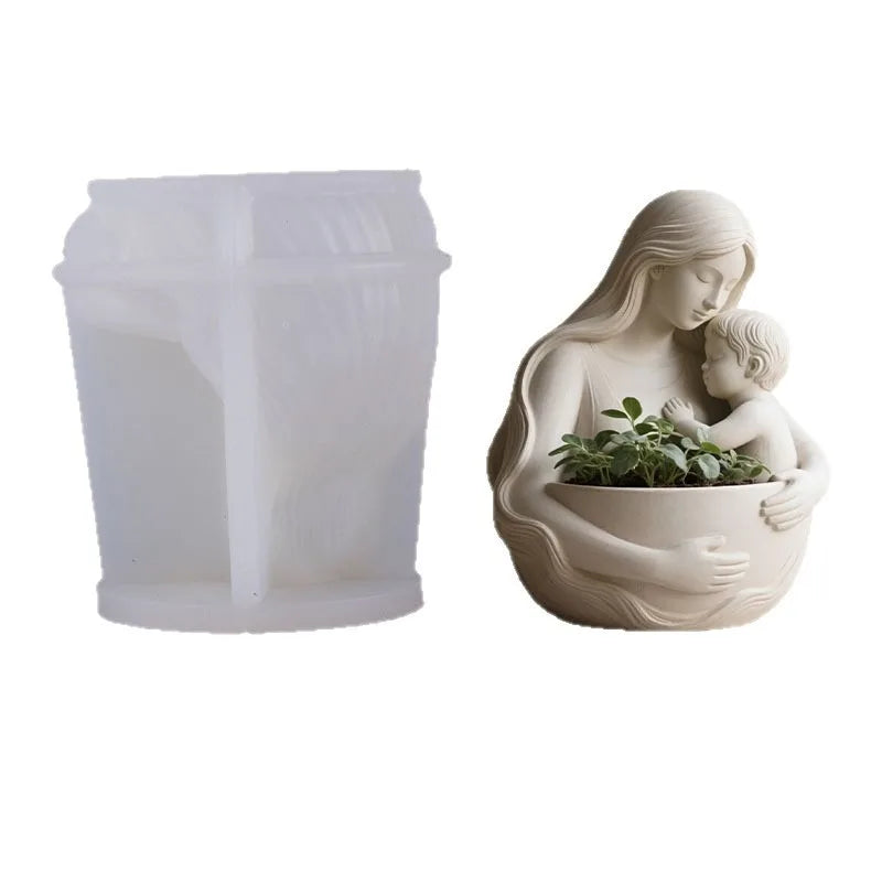 Mother Embraces Child Candle Cup Silicone Mold DIY Plant Small Flower Pot Gypsum Ceramic Mold Oasis Select
