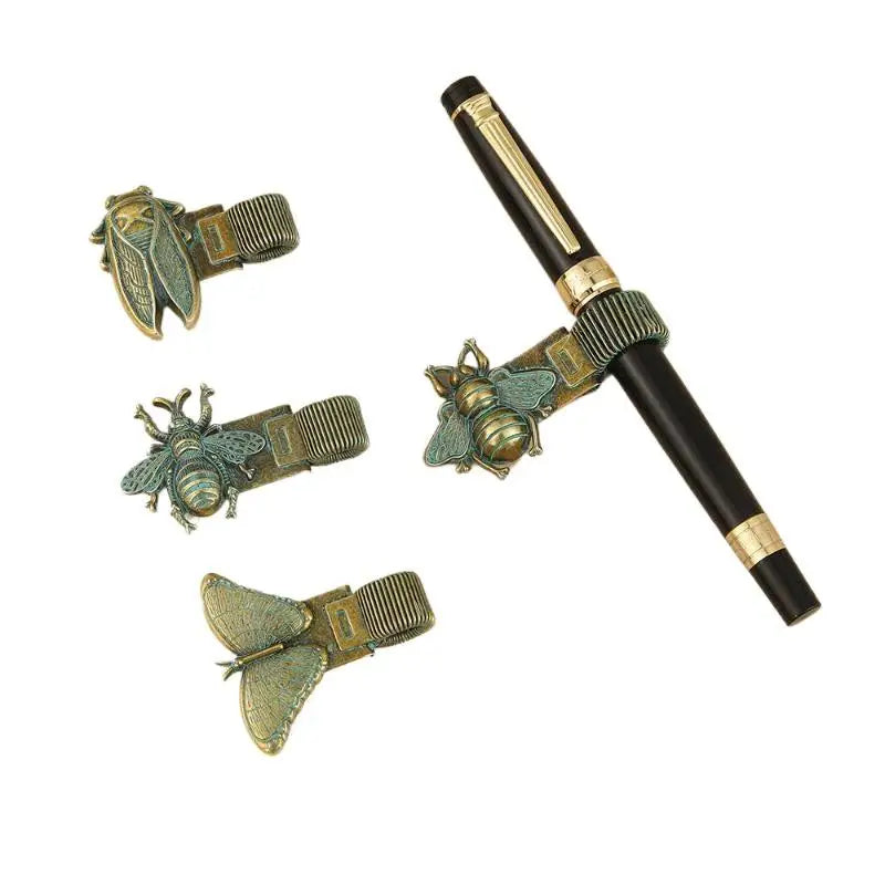 Vintage Insect Metal Pen Clip Spring Loaded Anti-Slip Durable Pen Holder for Notebook Journal Planner School Office Use Oasis Select