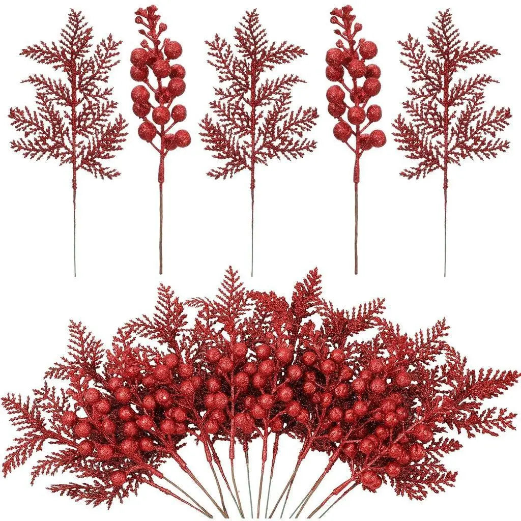 5Pcs Christmas Decoration Glitter Berrie Artificial Flower Bouquet Christmas Tree Ornaments for Home New Year 2025 Navidad Decor Oasis Select