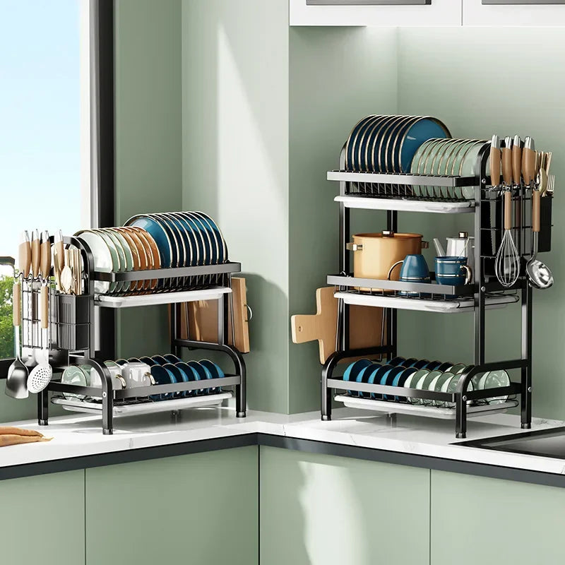 Kitchen Storage Artifact H-Type Dish Rack Drain Rack Multi-layer Multifunctional Bowl Rack Chopstick Rack Kitchen Shelf Oasis Select