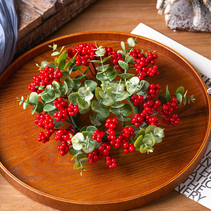 Eucalyptus Christmas Wreath Candle Ring Berry Candle Decorative Table Setting Accessories Candle Holder Wreath Oasis Select