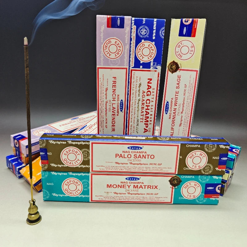 Original Satya Incense Stick Pack of 6 or 12 Boxes，natural Incense Sticks with Sandalwood，White Sage,PALO SANTO，NAGCHAMPA Scents Oasis Select