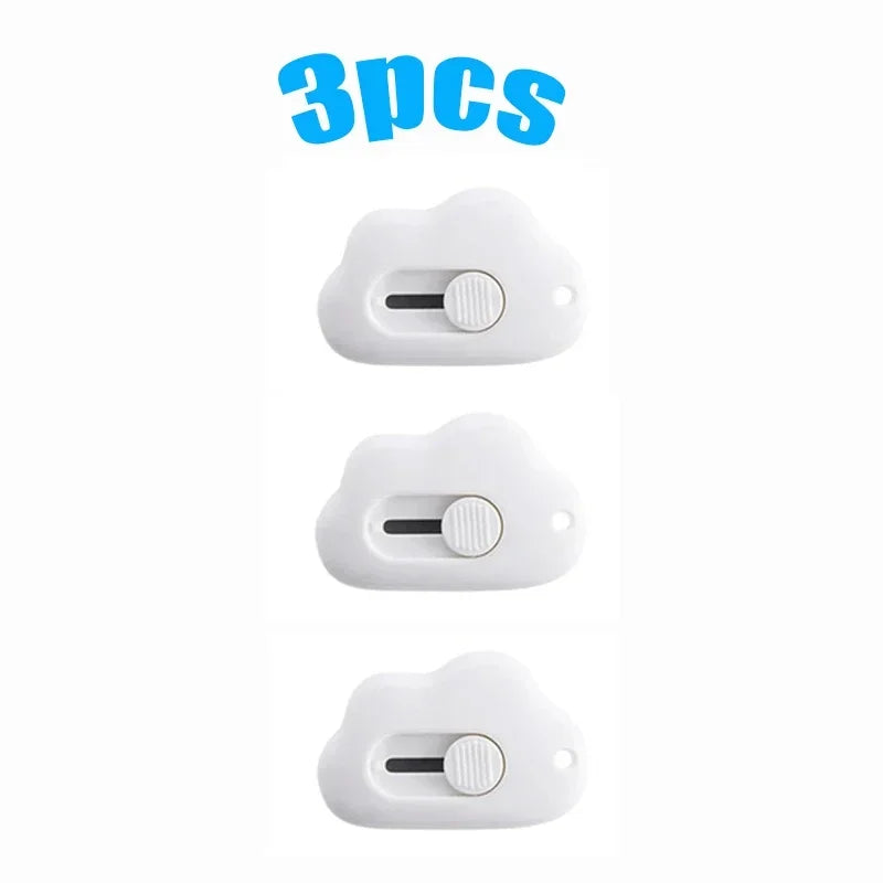 1/2/3pcs Kawaii Mini Cloud Art Utility Knife Express Box Cute Knife Paper Cutter Craft Wrapping Refillable Blade Stationery Oasis Select 3pcs white