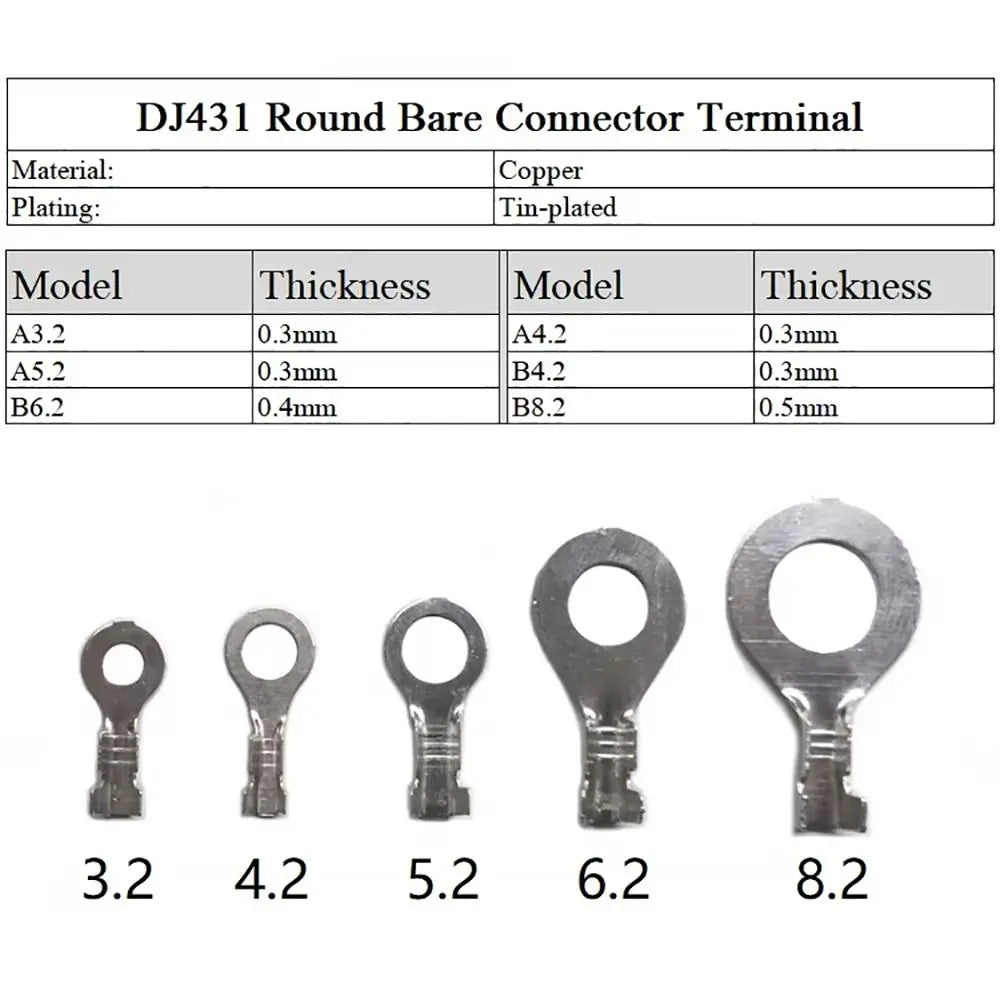 100Pcs New M3/M4/M5/M6/M8 DJ431 Terminal Block Brass Ring Eyes Ring Lugs Tinning Non-insulated Assortment Kit Oasis Select