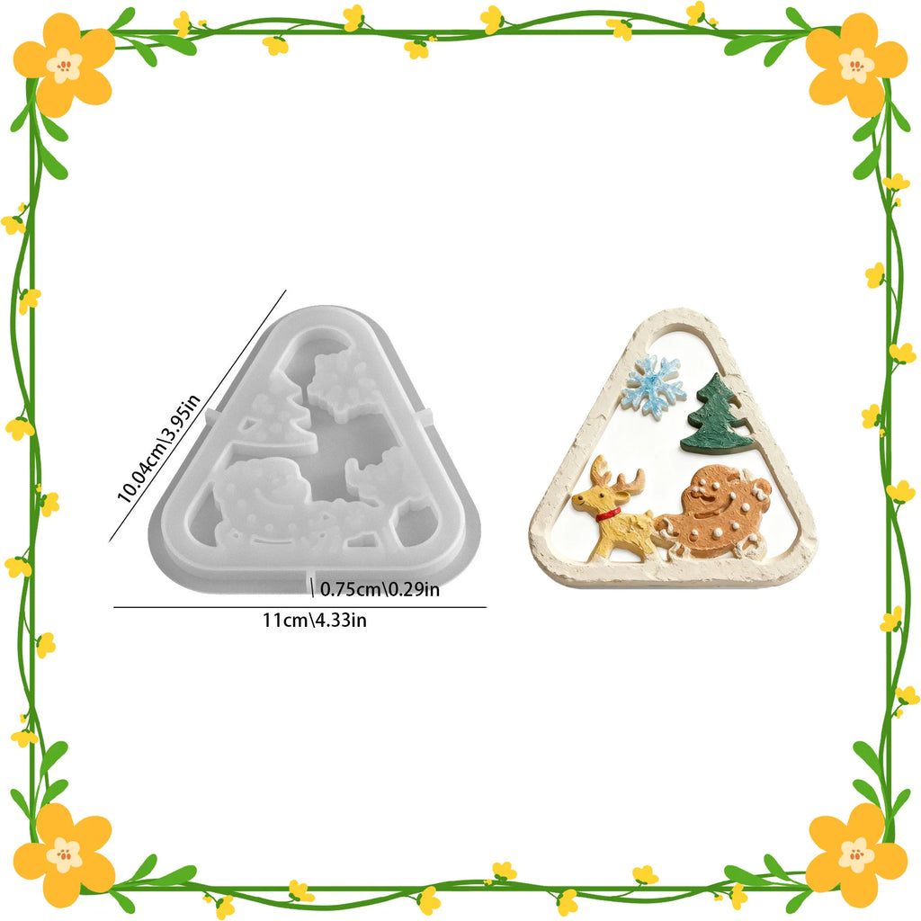 Christmas Triangle Candlestick Silicone Mold Santa Claus Snowman Tree Festival Resin Mould Mini Table Ornaments Home Decoration Oasis Select A mold